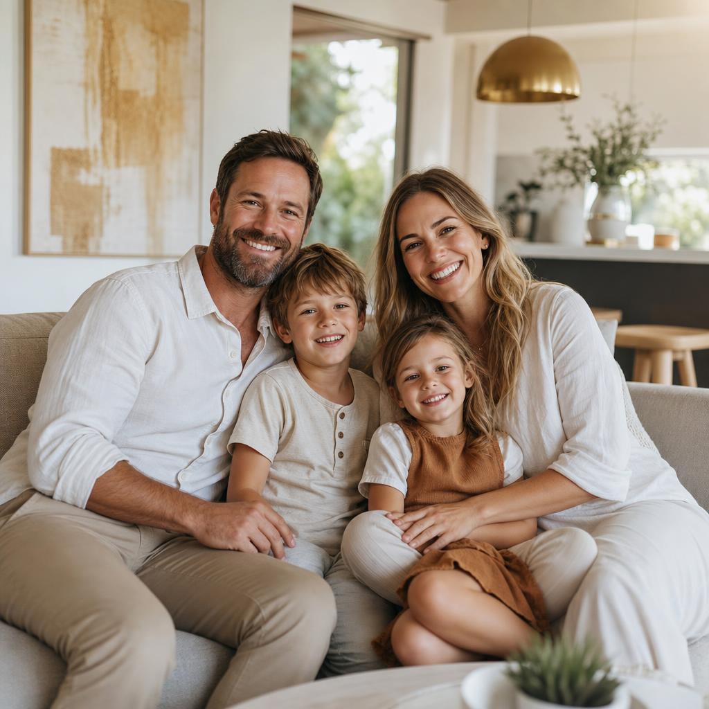 A happy family relaxing at home, powered safely by Pro Power Group electricians